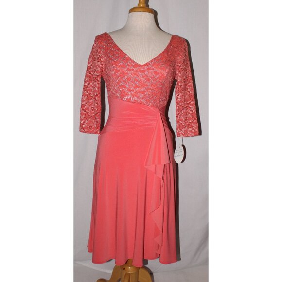 NWOT Fanny Fashion #1574 Short Jersey and Lace Formal Dress-Size S-CORAL - Picture 2 of 6